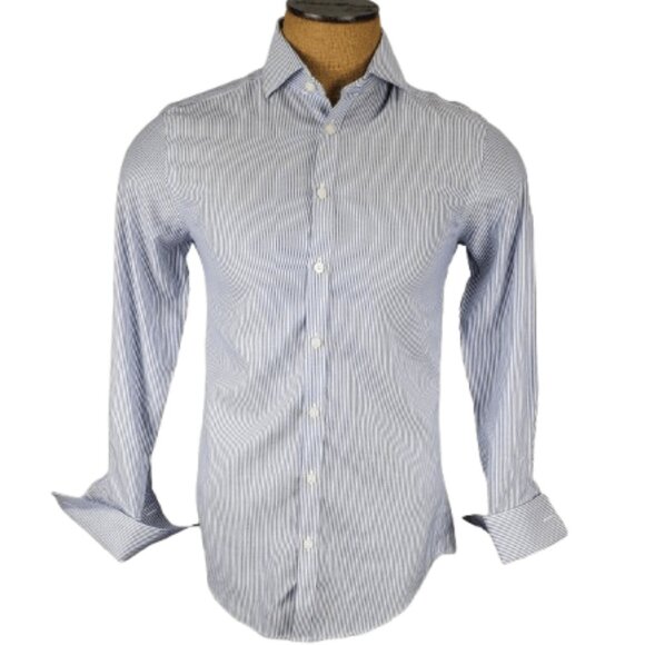 Charles Tyrwhitt men's blue and white stripe shirt size 15/32" - Picture 1 of 3